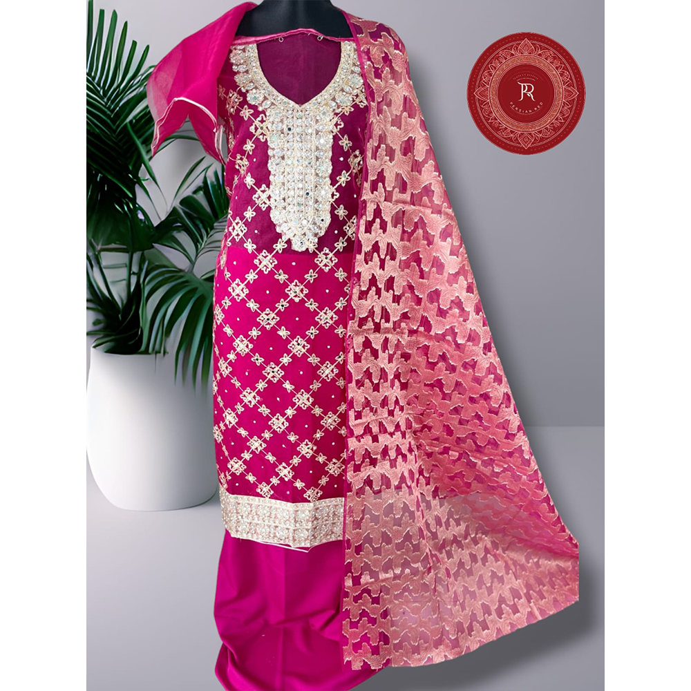 Unstitched Organza Pakistani Salwar Kameez - Pink