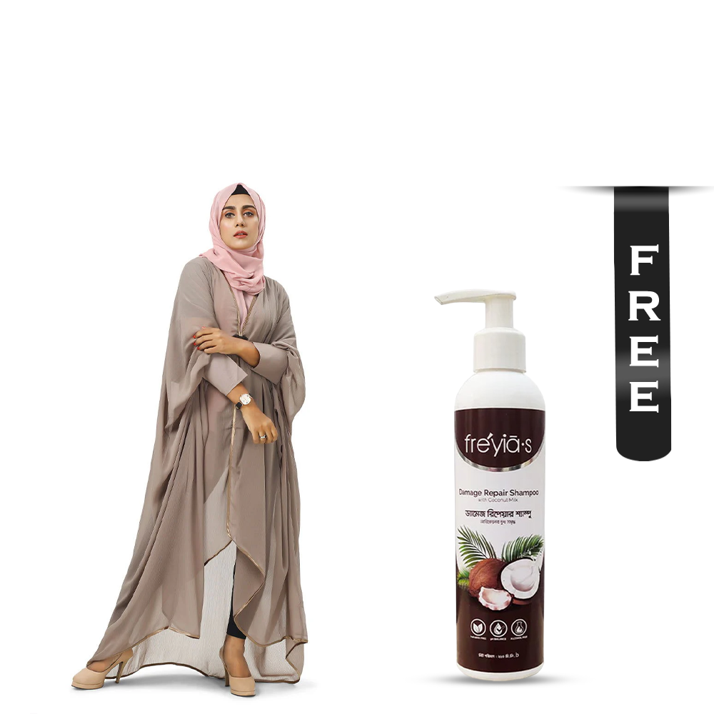 Buy Hiba Crepe Chiffon Fabric Abaya for Women - 0823 000224 - Beige Shade and Get Freyias Damage Repair Shampoo with Coconut Milk - 220ml Free