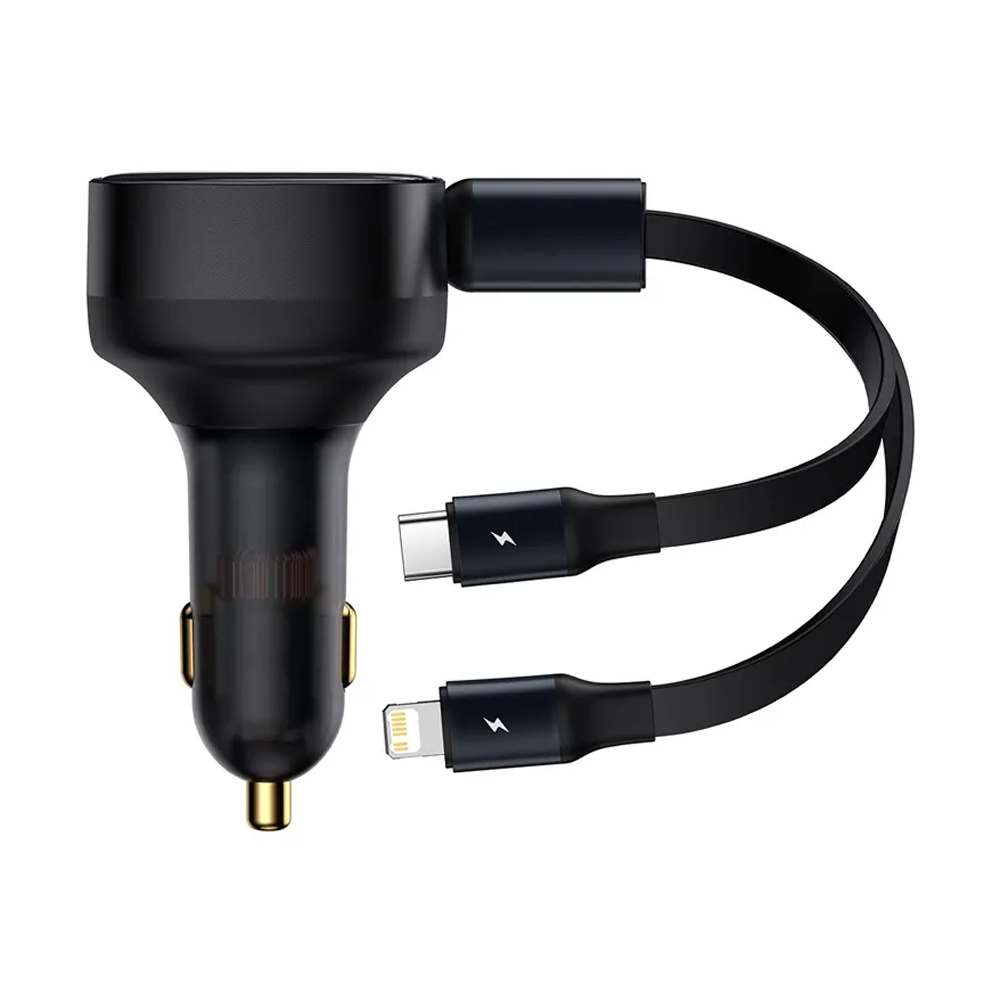 Baseus CCTX-CL Car Charger Enjoyment Retractable 2in1 Type-C + Lightning 30w - Black 