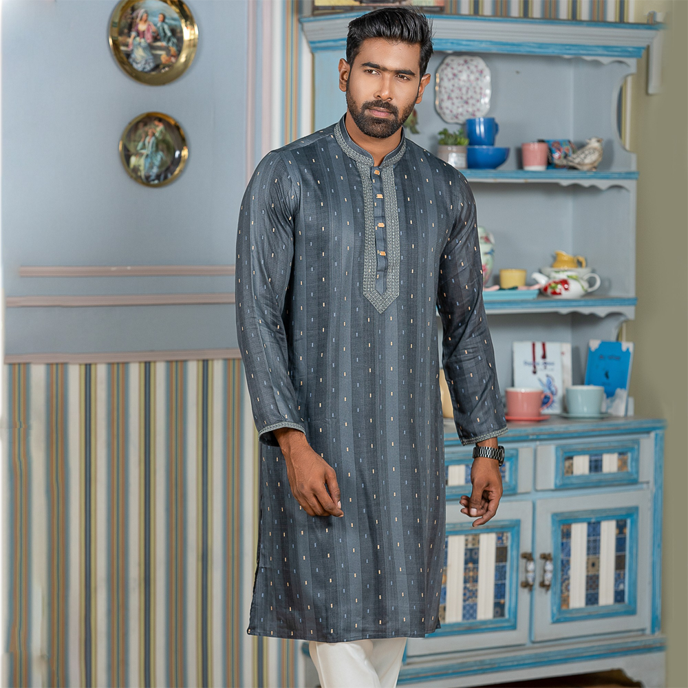 Cotton Panjabi For Men - Ash - 4916