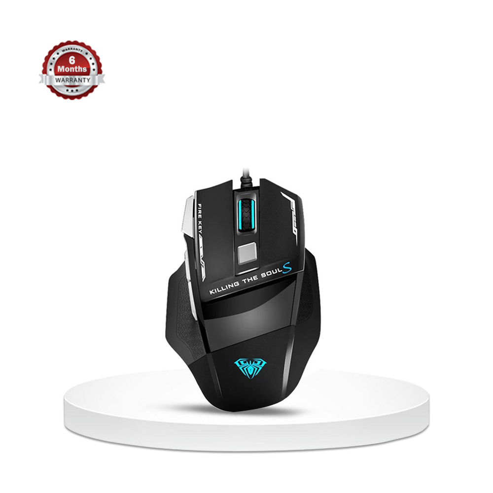 AULA S12 7 Macro Keys Breath Lighting Gaming Mouse - Black