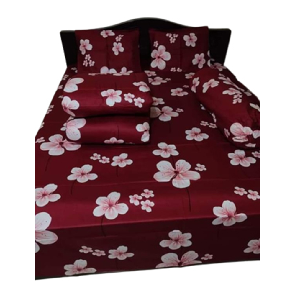 Twill Cotton King Size Five In One Comforter Set - Maroon  - CFS-149