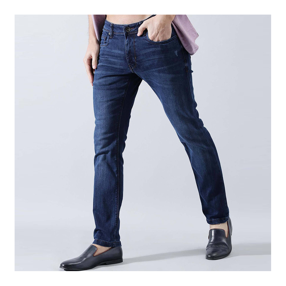 Cotton Semi Stretch Denim Jeans Pant For Men - Deep Blue - NZ-13088