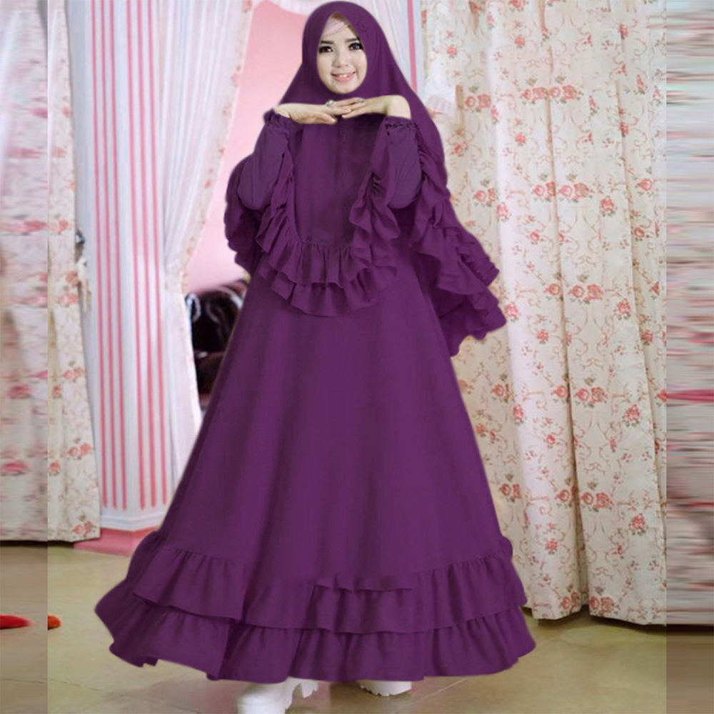 Dubai Cherry Fabric Arabian Sweets Hijab and Burqa Set for Women - Purple - B_475
