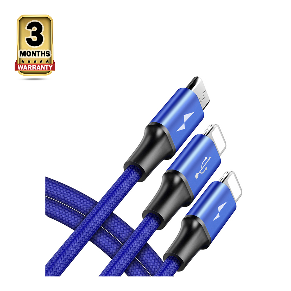 Baseus CAMLL-SU13 3 In 1 Micro And Dual Lightning Cable - Blue