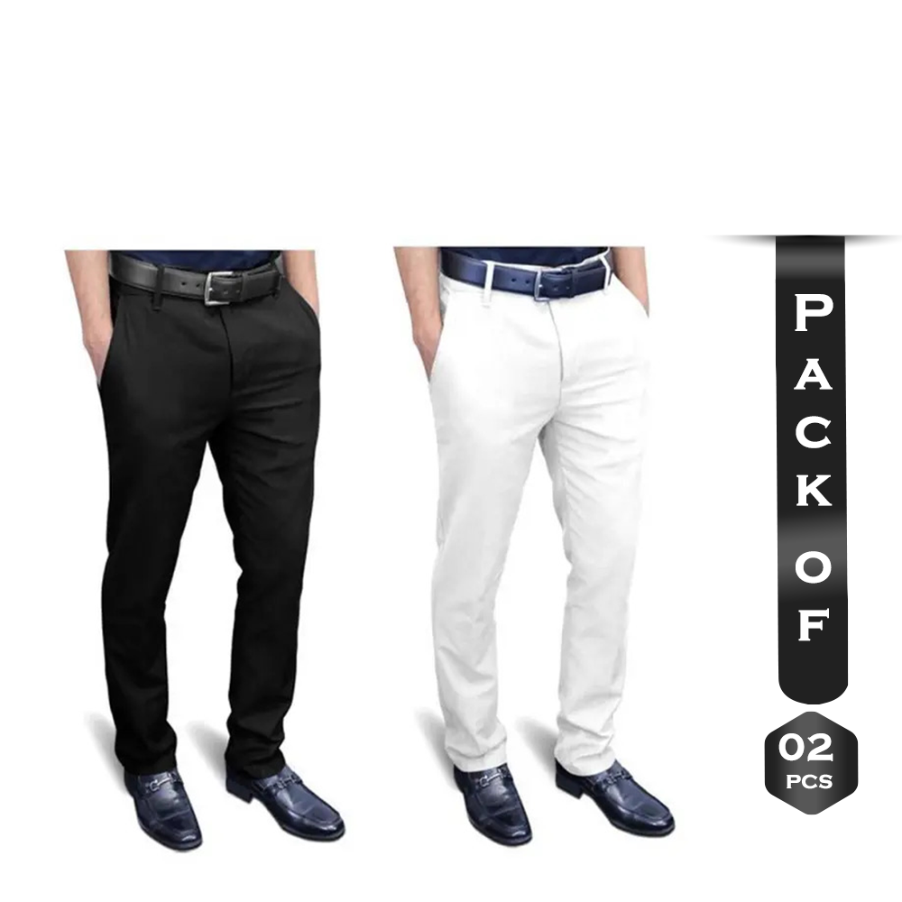 Combo of 2Pcs Cotton Semi Stretched Chinos Gabardine Pant For Men - Multicolor - PGS029