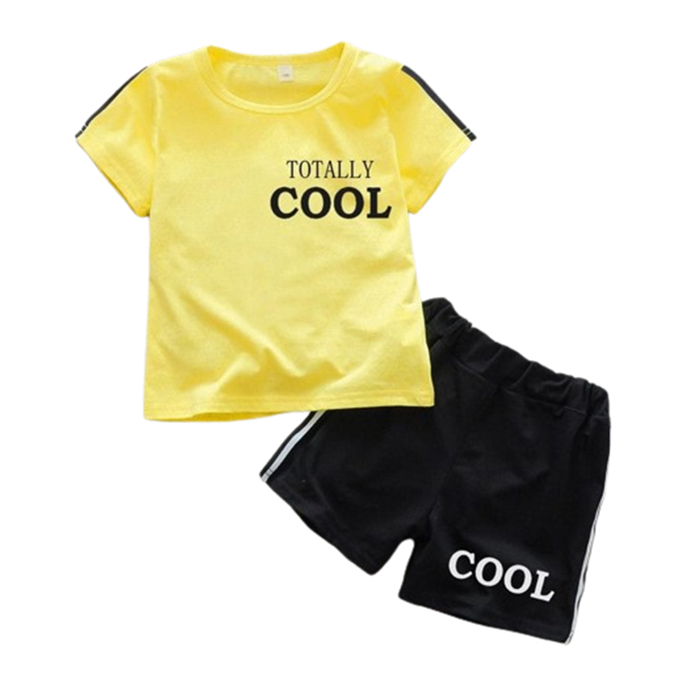 China Cotton T-Shirt and Half Pant Set For Kids - Yellow and Black - BM-37