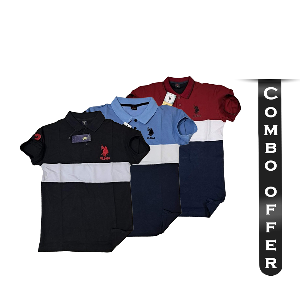 Combo of 03 Pcs Cotton Half Sleeve Polo For Men - Multicolor 