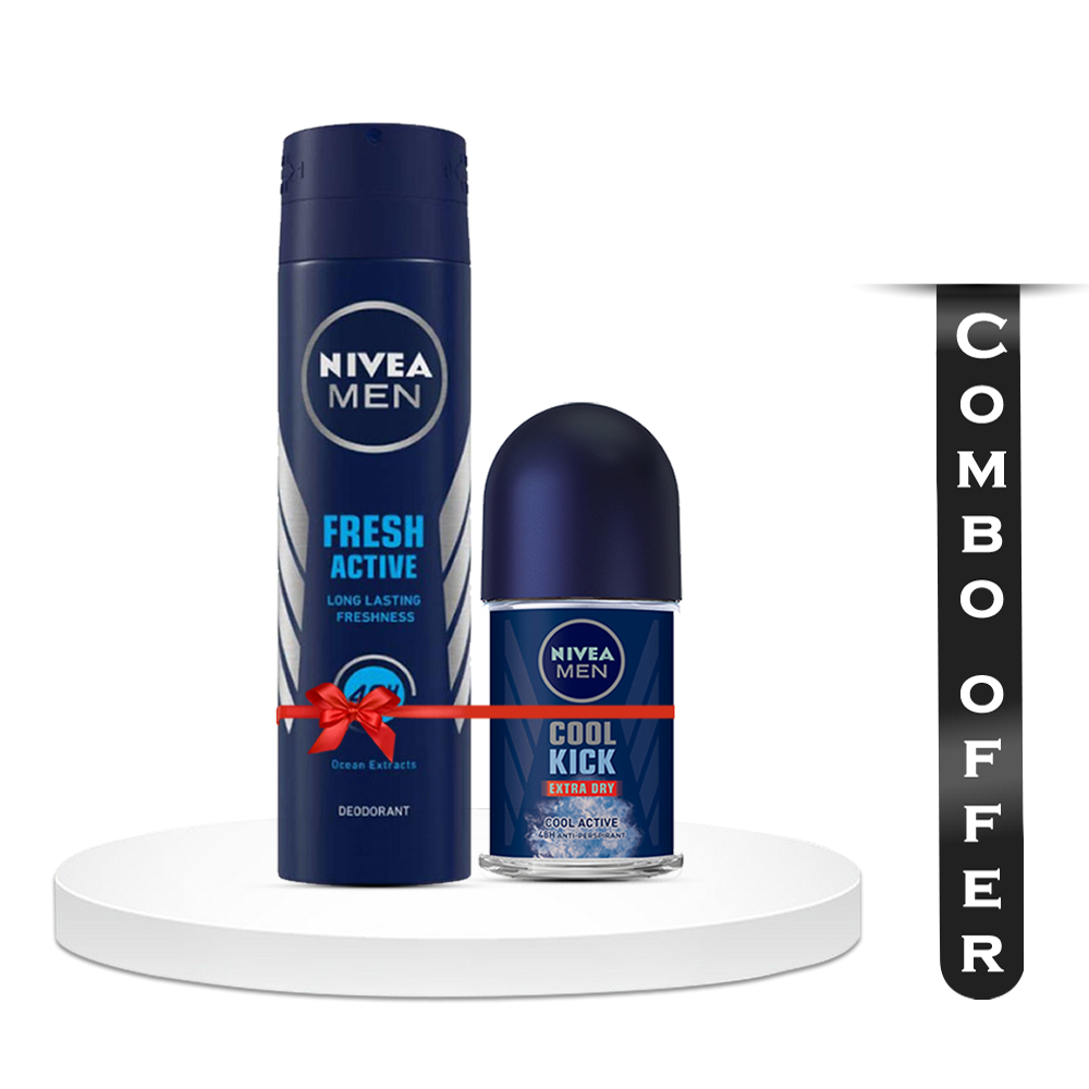 Combo Of 2 Pcs Nivea Fresh Active Body Spray - 150ml and Cool Kick Roll On - 50ml 