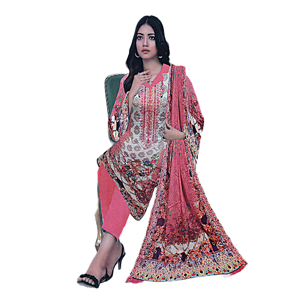 Mashaal Unstitched Embroidery Lawn Salwar Kameez for Women - Pink