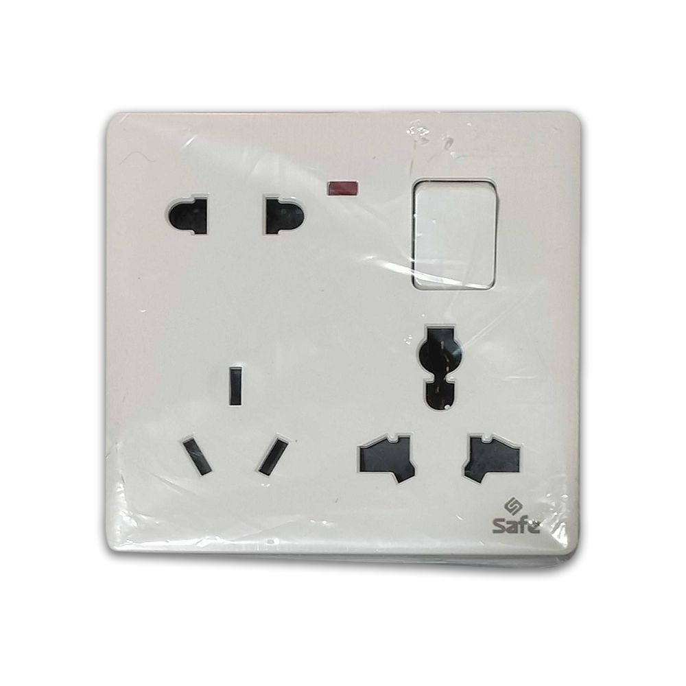 Safe 6 Pin Socket With Switch - White