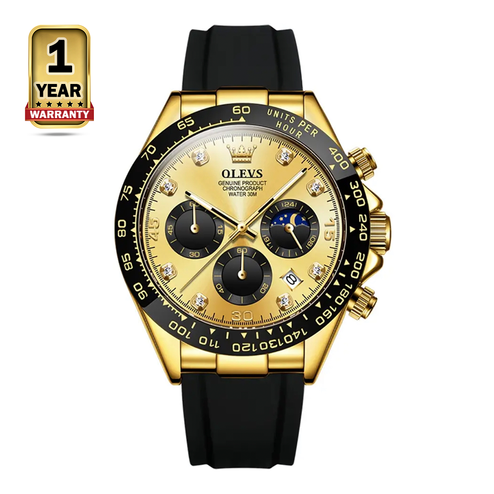 Olevs 2875 Stainless Steel Chronograph Sport Wrist Watch For Men - Golden and Black 