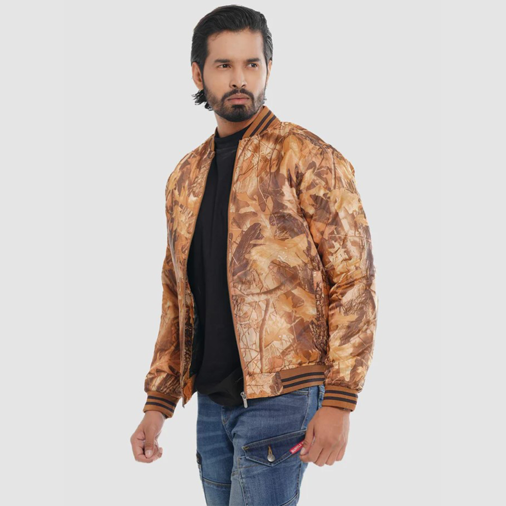 Taffeta Casual Bomber Jacket For Men - Peru Brown