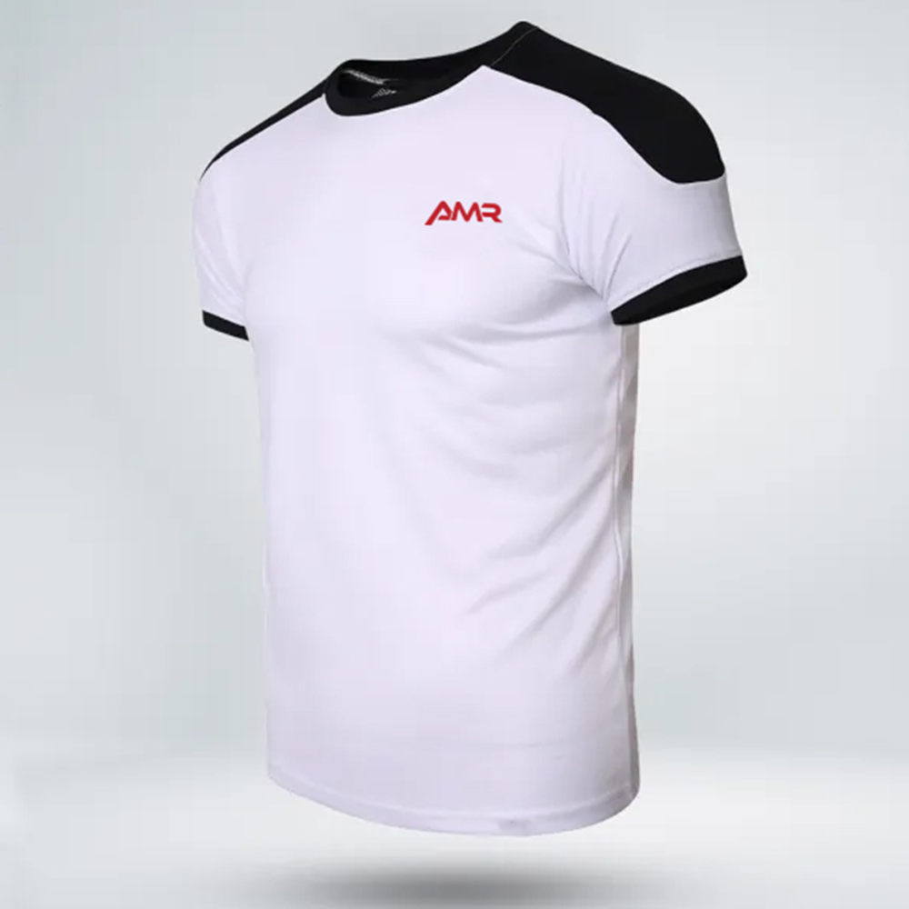 Mesh Half Sleeve T-Shirt For Men - White  -T-102