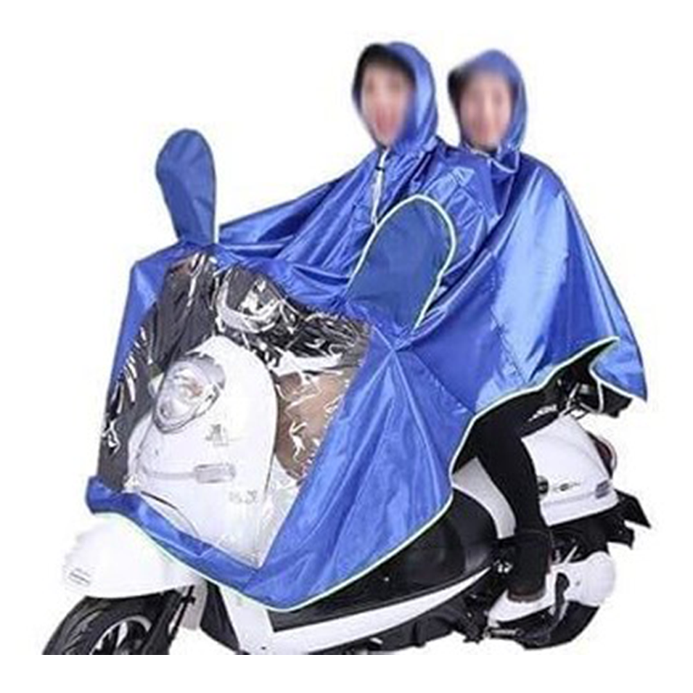 Waterproof Two Person Hooded Double Cover Rain Coat - Blue