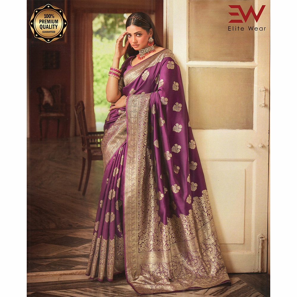 Gujrati Pure Handloom Katan Saree with Blouse Piece for Women - Deep Purple - A-647 A