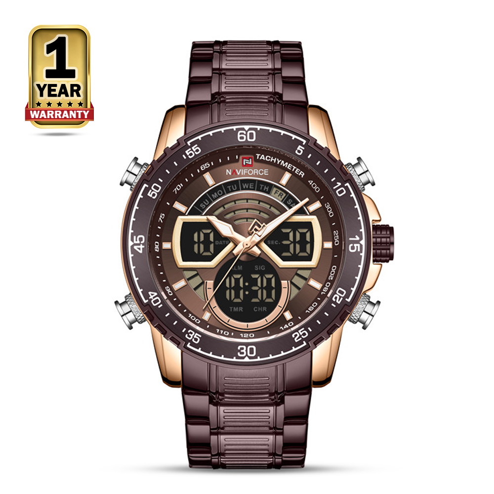 Naviforce NF9189 Stainless Steel Dual Time Watch For Men - Rose Gold and Bronze