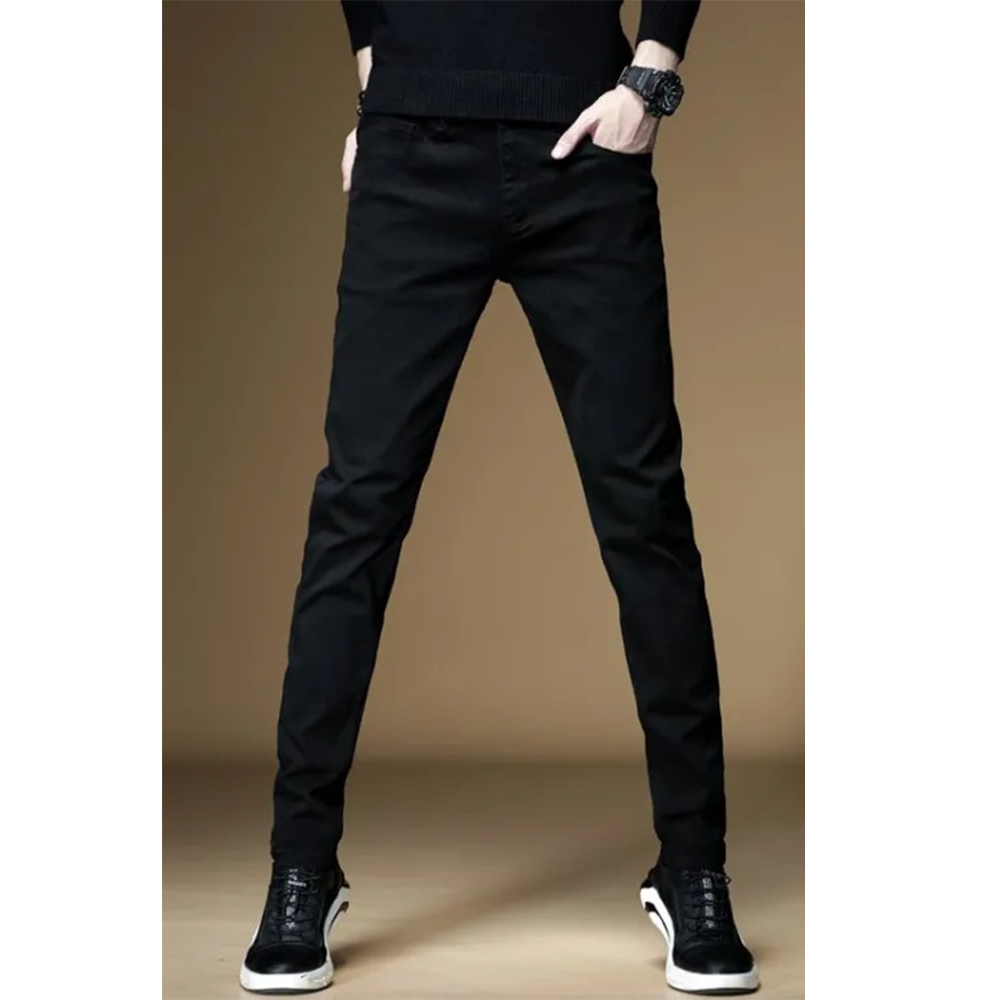 Cotton Semi Stretched Chinos Gabardine Pant For Men - Black - PGS028