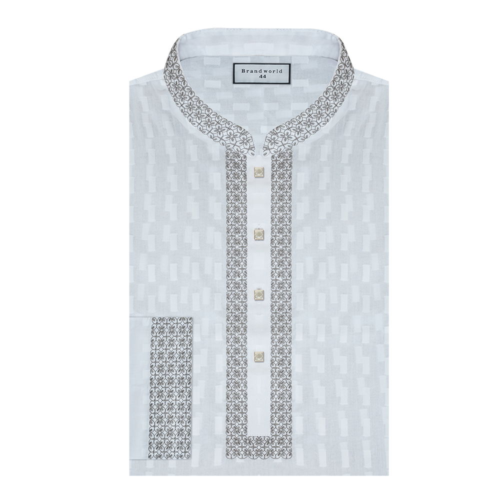 Cotton Embroidery Panjabi for Men - White Grey