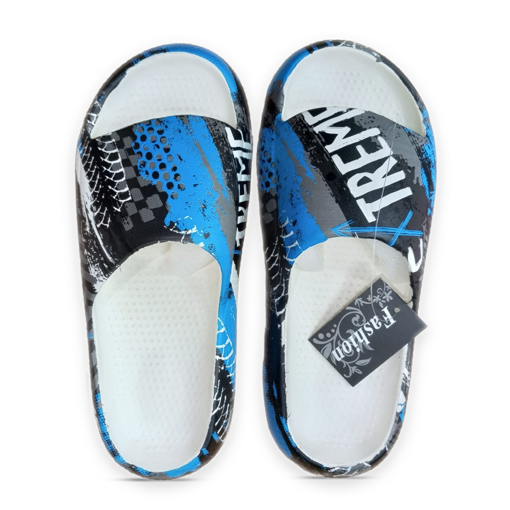 PVC Slide Slippers For Men - White and Blue - SF 040