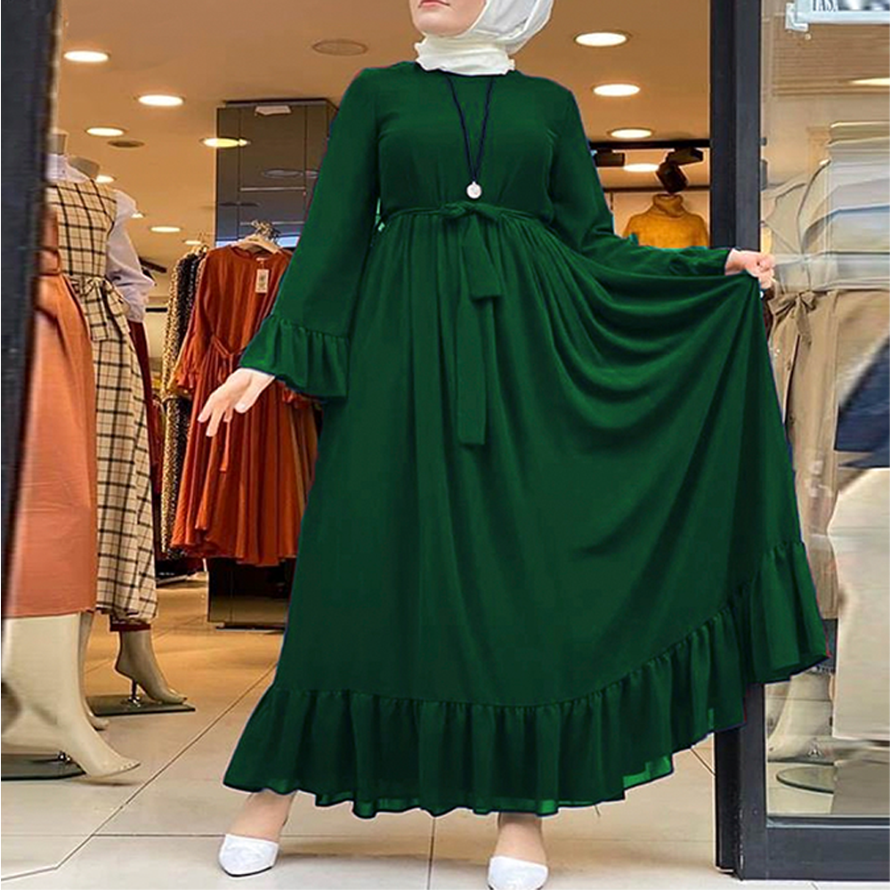 Dubai Cherry Abaya Casual Borkha for Women - Bottle Green - B-404