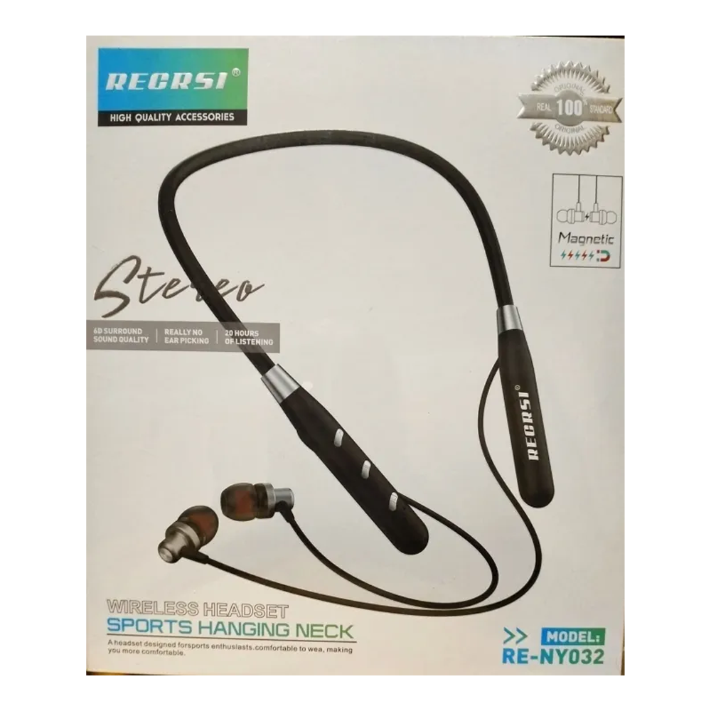 RECRSI RE-NY032 Sports Hanging Neckband Earphone - Black