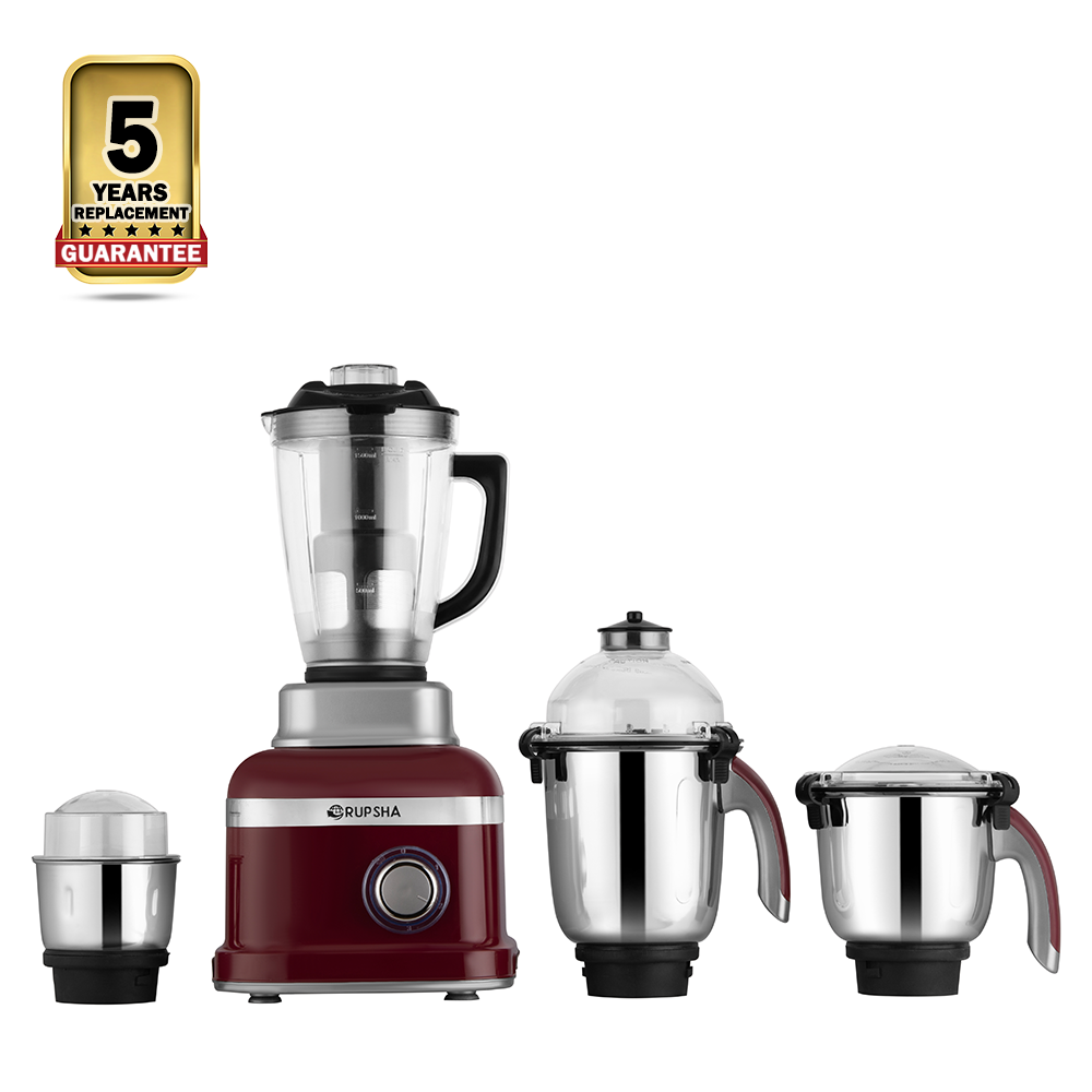 Rupsha Tornado Mixer Grinder With 4 Jars - 800W - Burberry Red and Silver