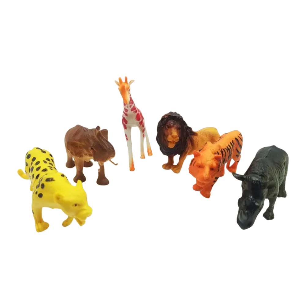 Set of 6 Pcs Happy Animal World Plastic Mini Wild Animals Toys - Multicolor - 189502336