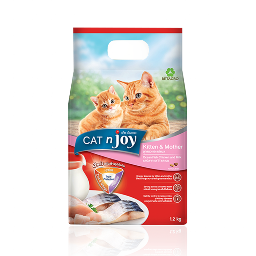 CAT n Joy Ocean Fish, Chicken and Milk Flavor Dry Food for Kitten and Mother - 400gm