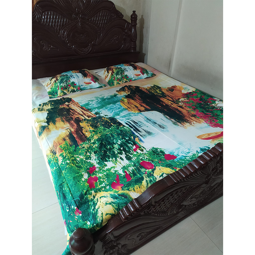 Twill Cotton King Size Double Bed Sheet With Pillow Cover - Multicolor - BT 04