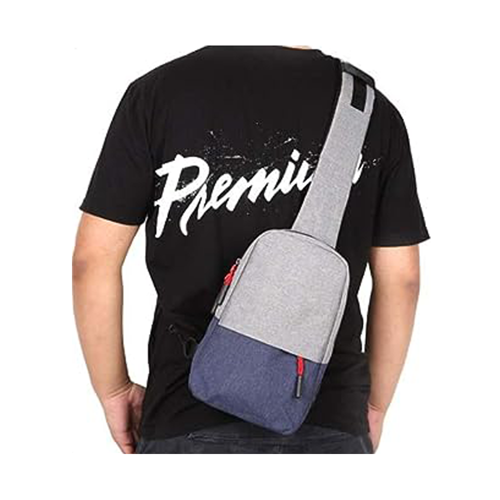 Nylon Shoulder Bag For Men - Gray and Navy Blue