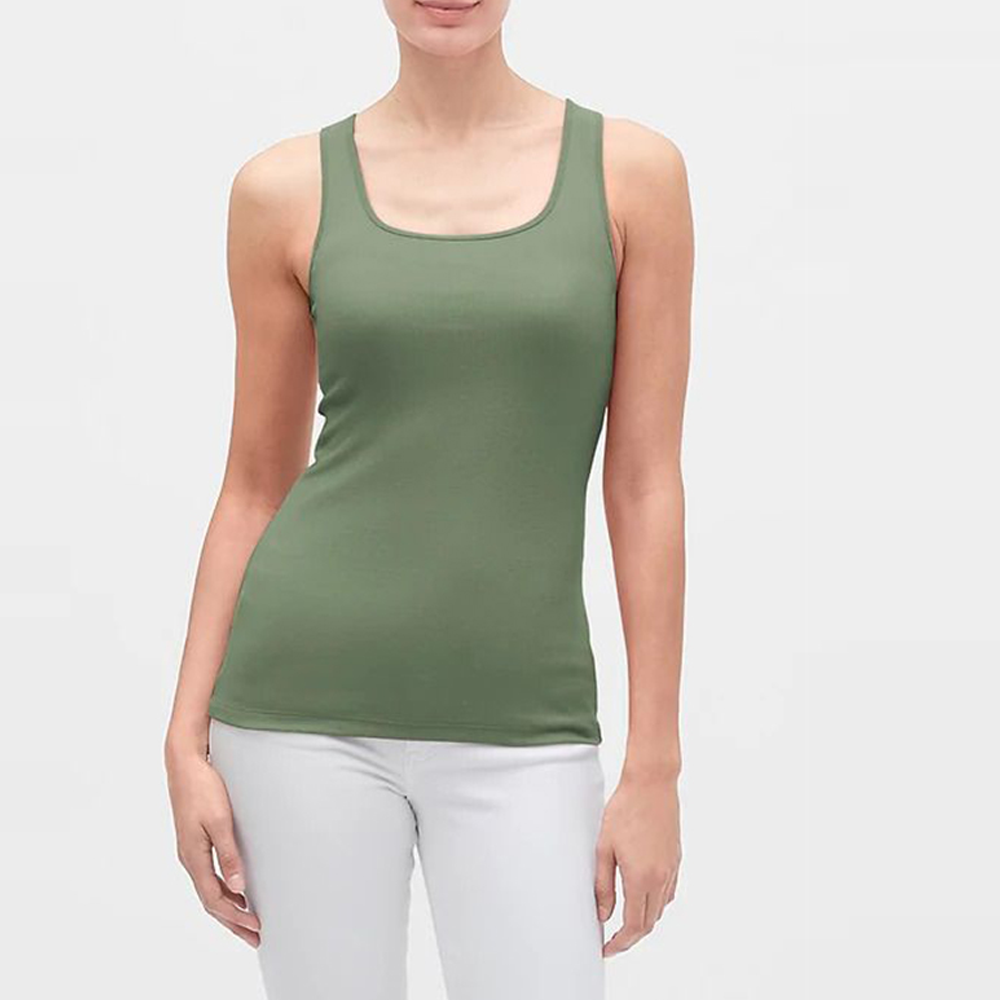 Cotton Sleeveless Tank Tops for Women - Light Olive - u3008