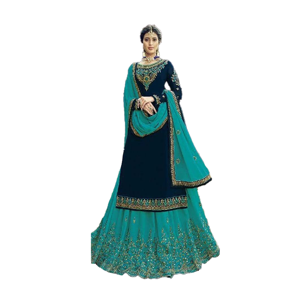 Semi -Stitched Embroidery Work Georgette Sarara Dress For Women - Multicolor