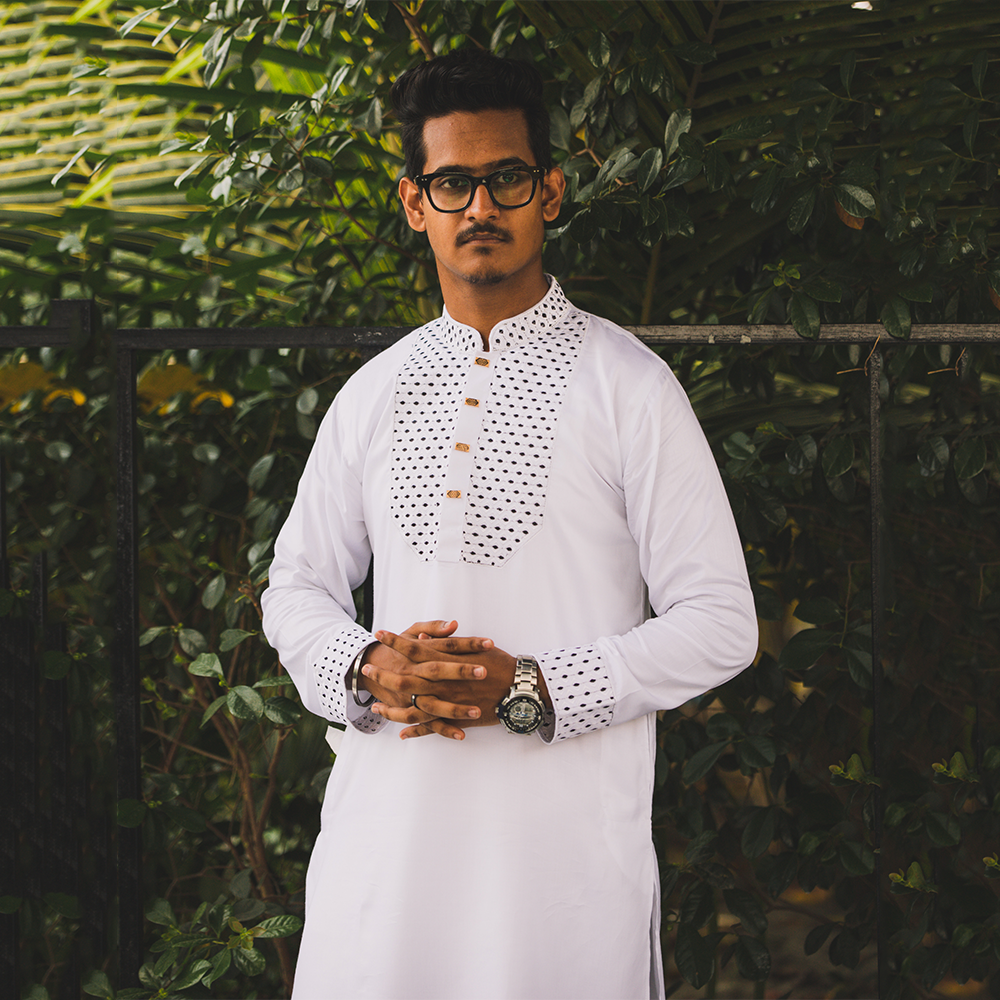 Tencel Cotton Panjabi for Men - White - 1001