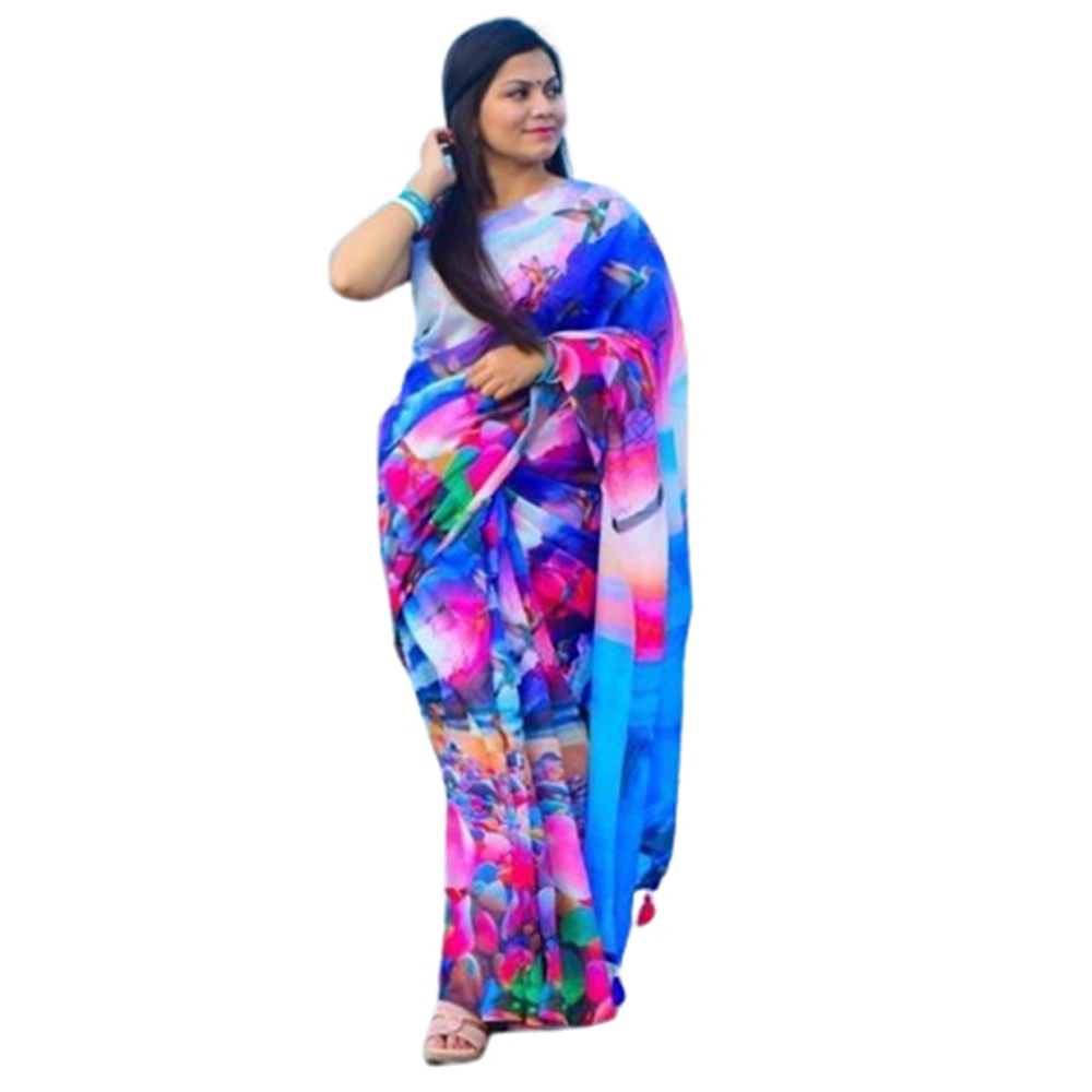 Chanderi Silk Digital Print Saree For Women - Multicolor - SB-N55