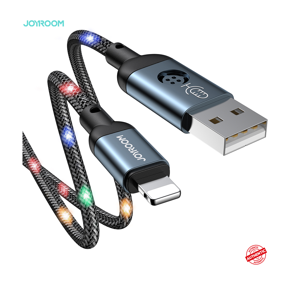 Joyroom S-1230N16 Type-C Fast Charging Data Cable with Voice Control LED Light - 1.2m - Gray