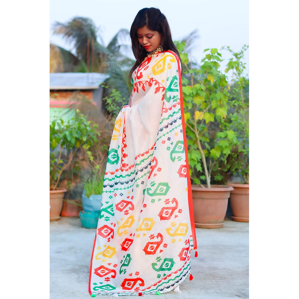 Half Silk Digital Print Saree For Women - Multicolor - NH-106