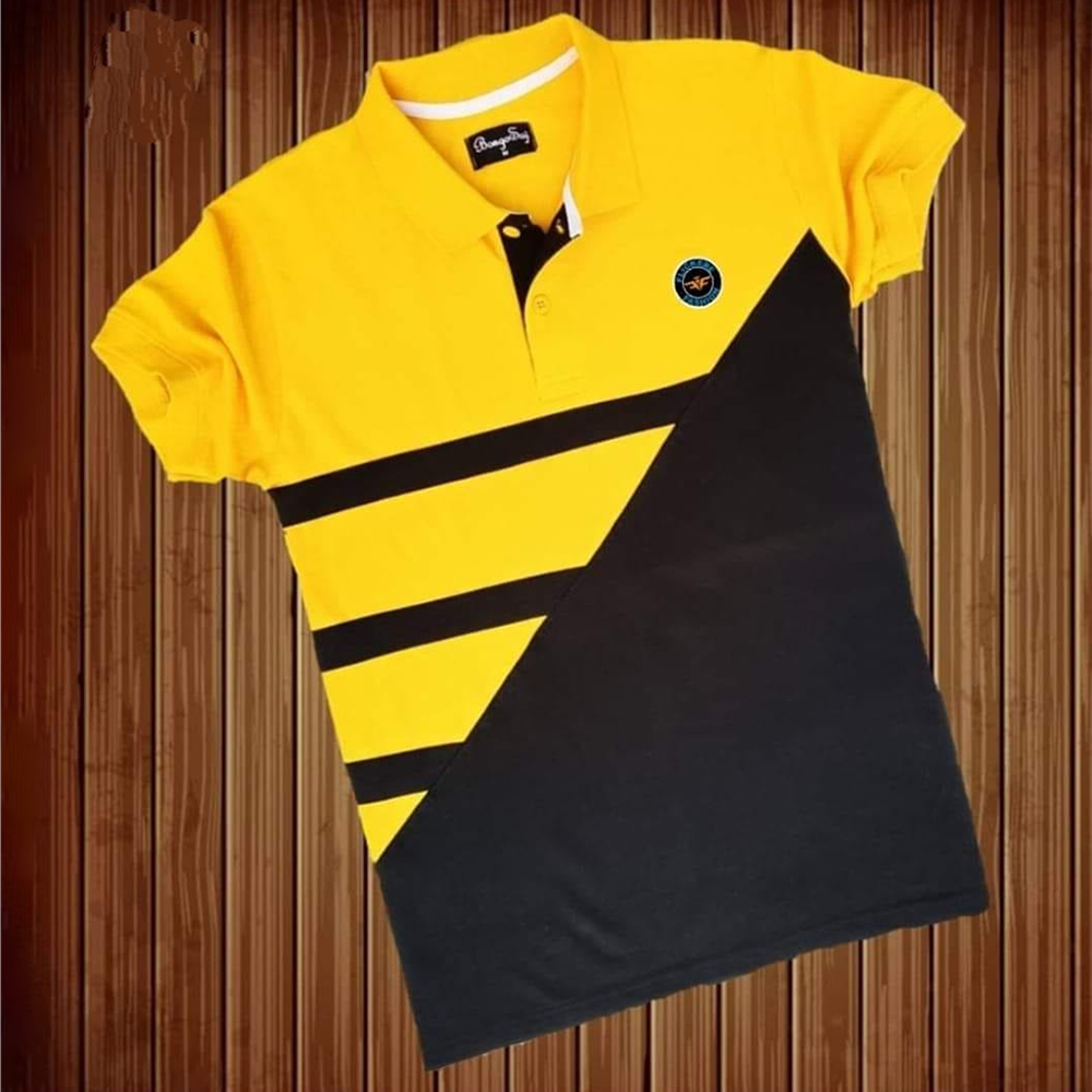 Pique Cotton Half Sleeve Polo Shirt For Men - Yellow And Black - AL-K