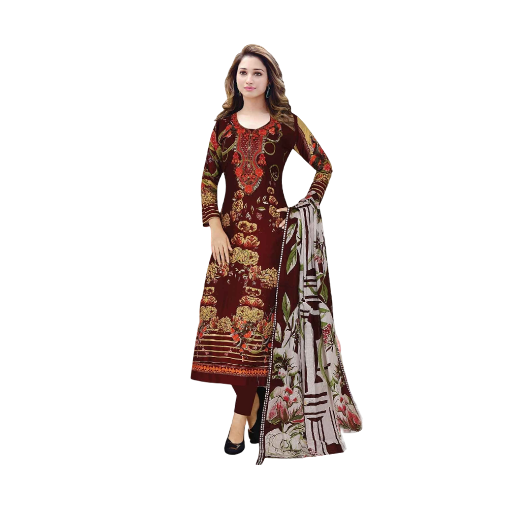 SUPERTRENDY 2707-01 Unstitched Embroidery Salwar Kameez - Maroon