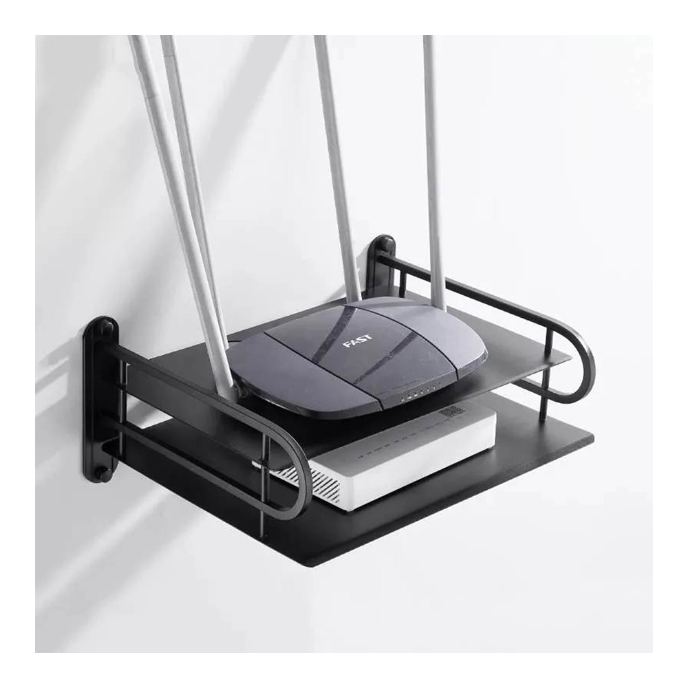 Double Layer Floating Wall Mount Router Stand - Black