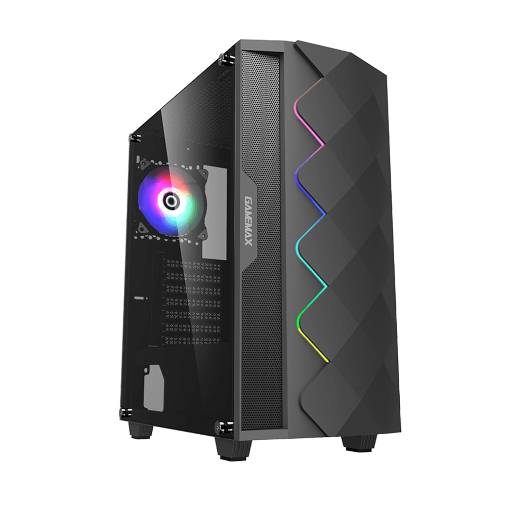Micro ATX Tower Case 3601 With 1 Pcs ARGB Fan Tampered Glass Side Panel - Black Diamond