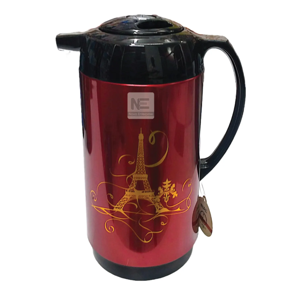 Prestige Metallic Body Vacuum Push Flask- 1 Liter - Maroon