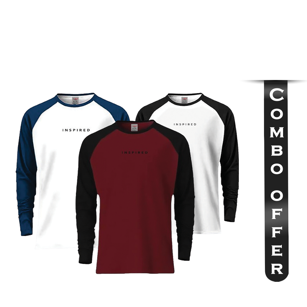 Combo Of 3 Pcs Cotton Full Sleeve T-Shirt for Men - Multicolor - 01