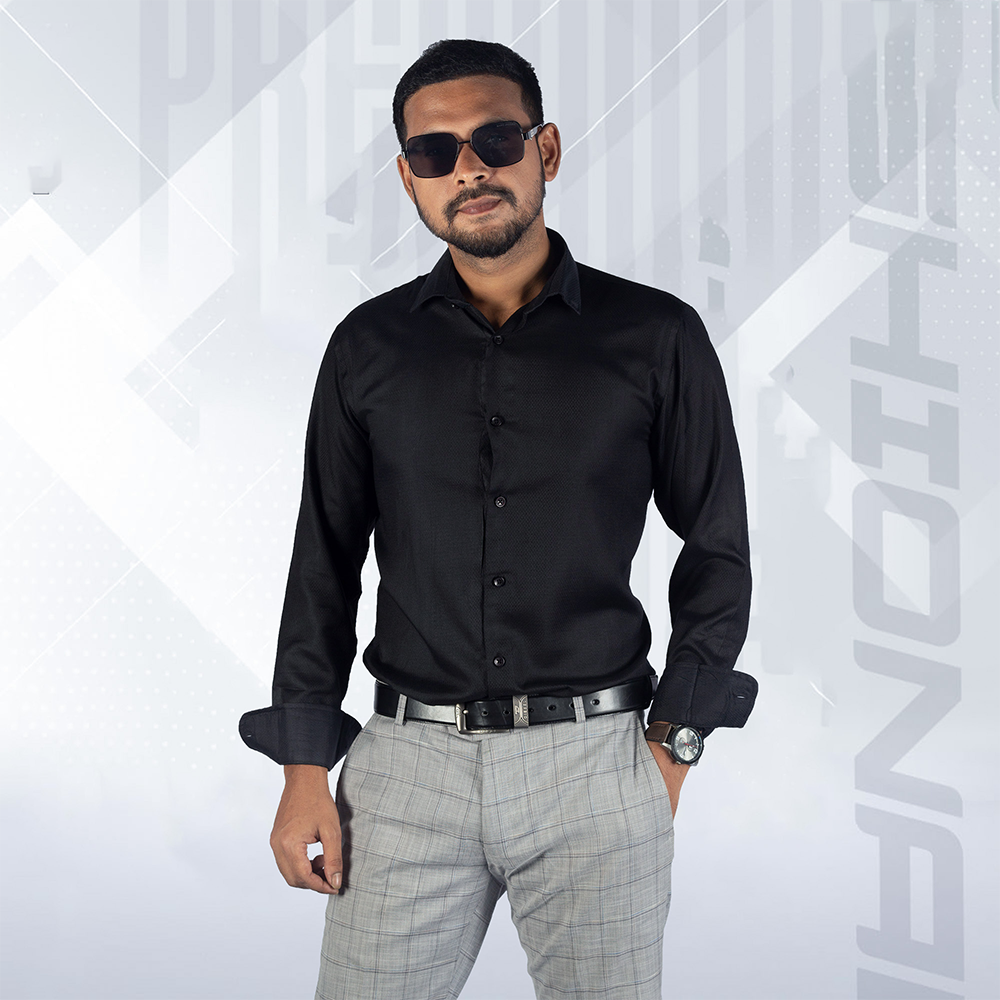 Blended Cotton Formal Full Sleeve Shirt for Men - Black - S-13