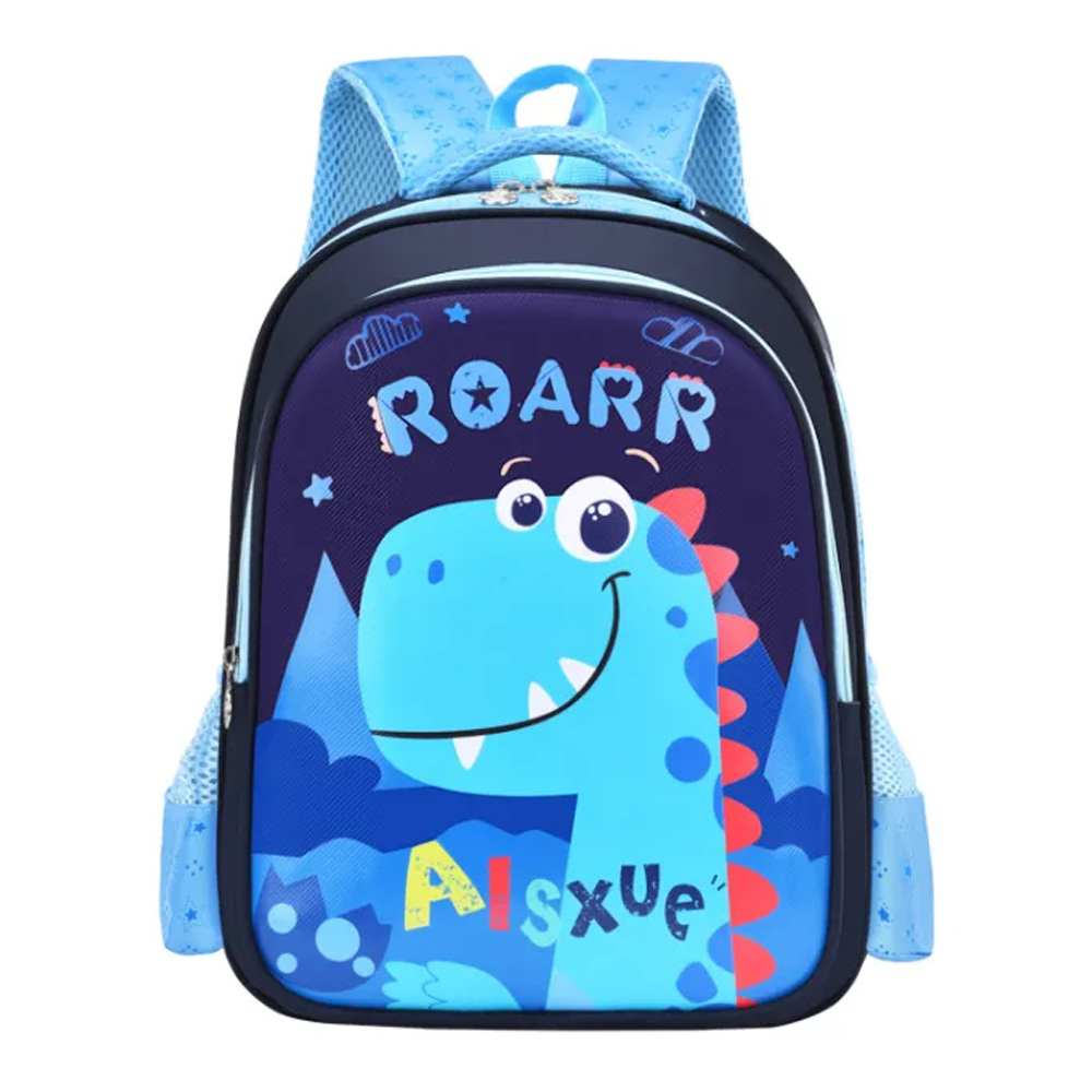 Printed Dinosaur Cartoon School Bag for Kids - Blue