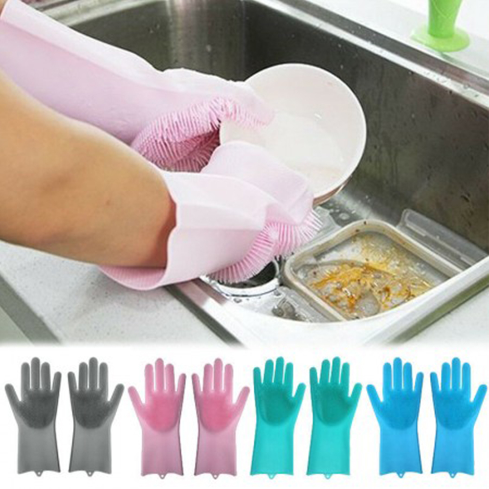 Silicone Dish Washing Kitchen Hand Gloves - Multicolor