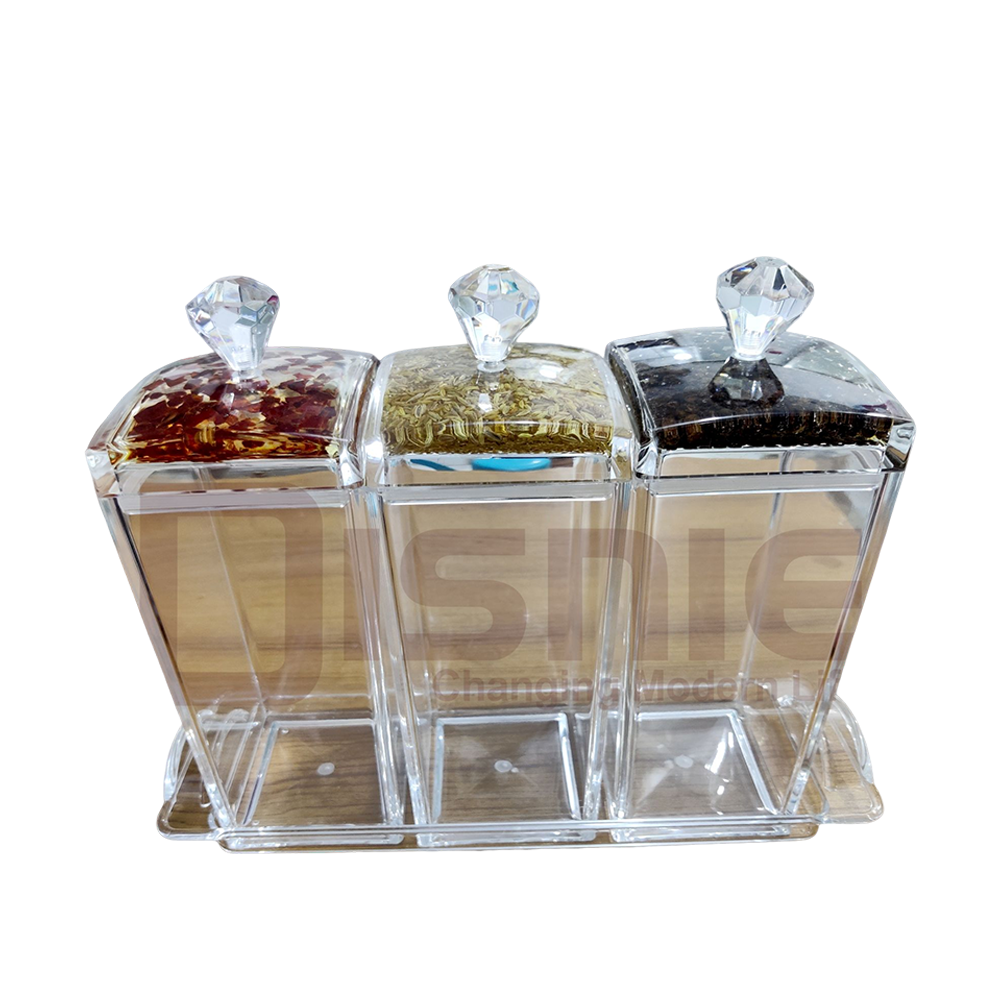 Acrylic Storage Jar Set With Tray - 3 Pcs