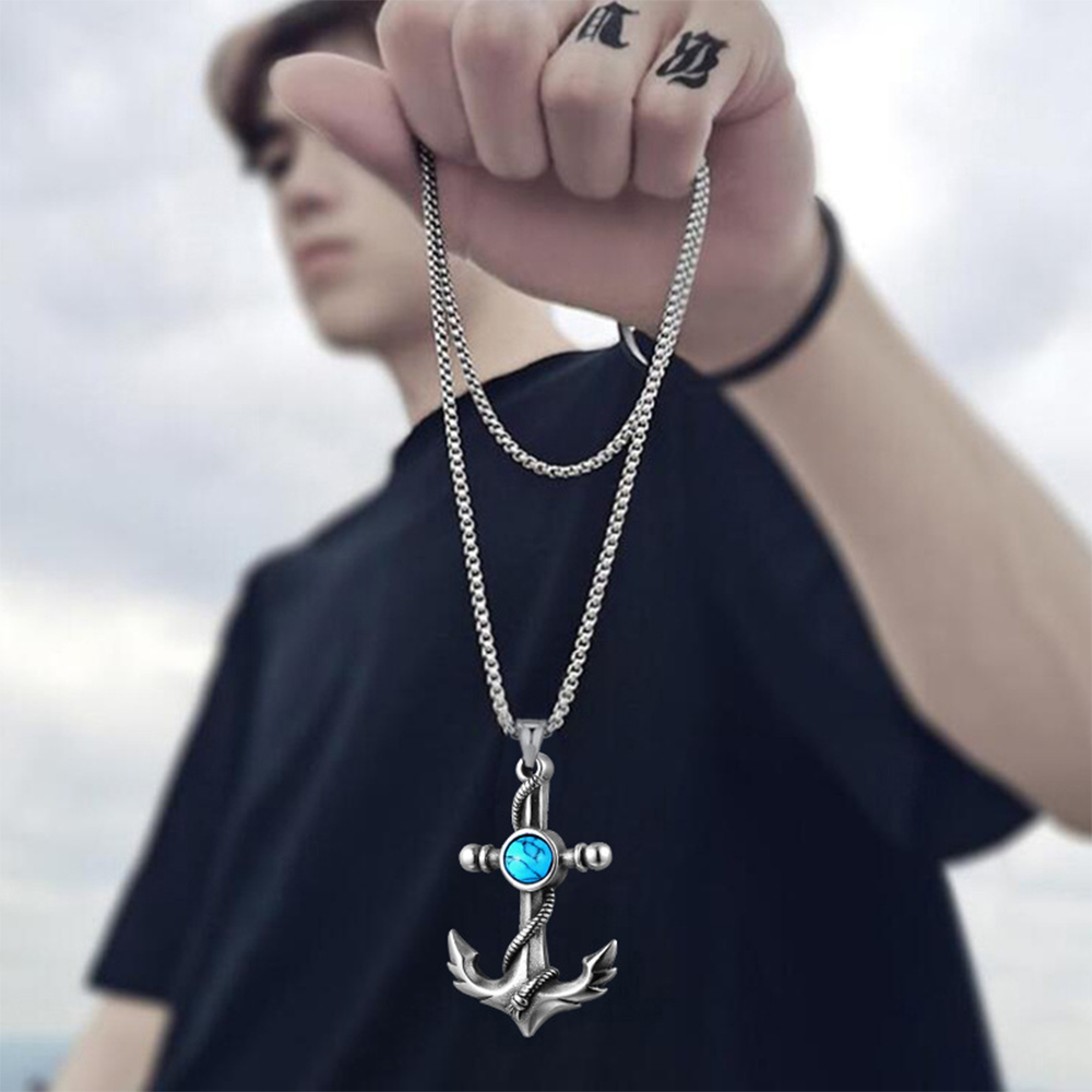 Stainless Steel Anchor Pendant Jewelry For Men - Silver