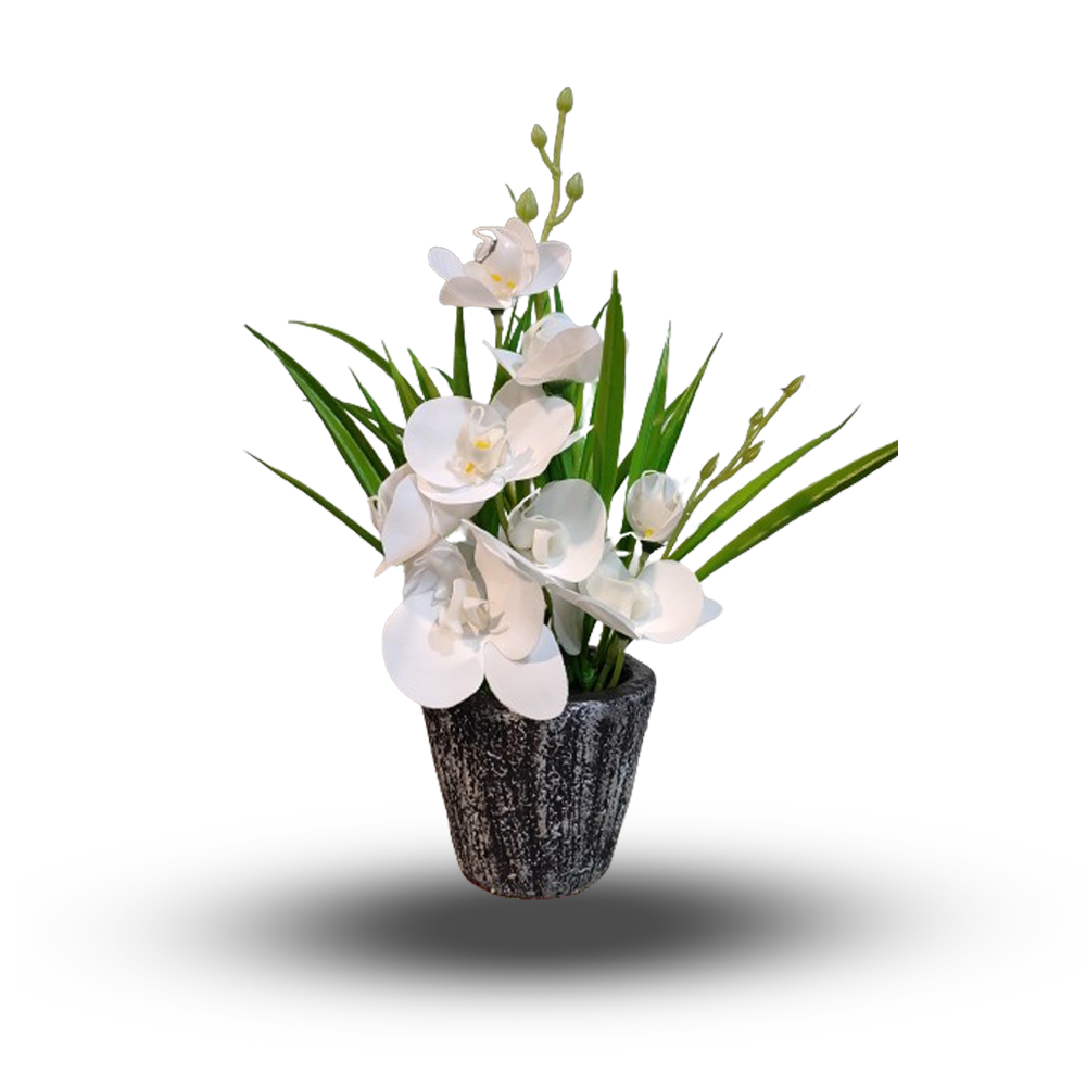 Artificial Orchid Flower With Wooden Tub - POFT-01 - 12  Inch