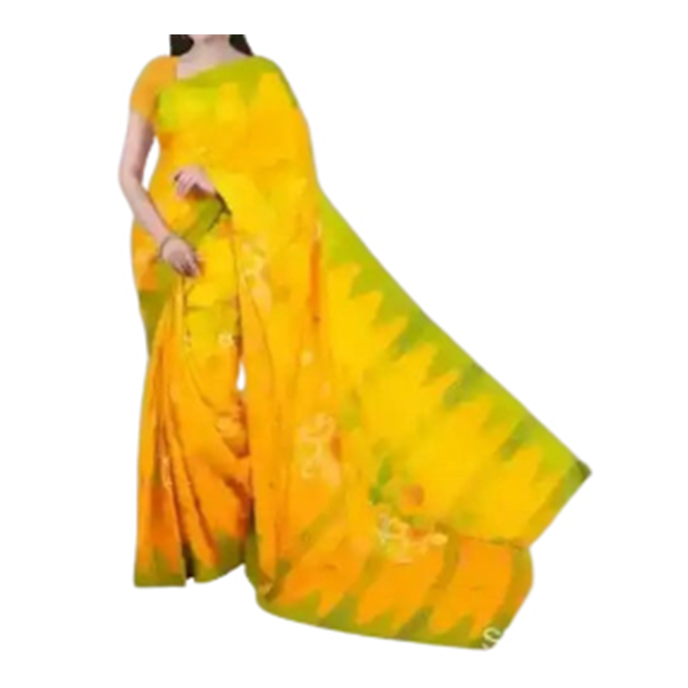 Half Silk Cotton Printed Monipuri Saree For Women - Yellow - SP-H02